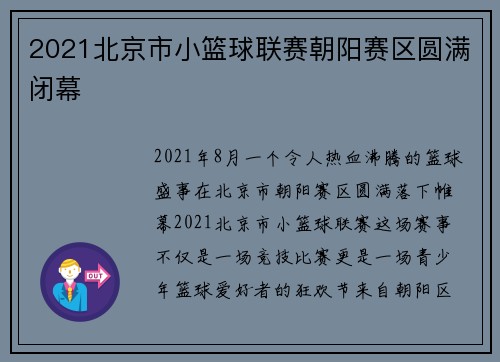 2021北京市小篮球联赛朝阳赛区圆满闭幕