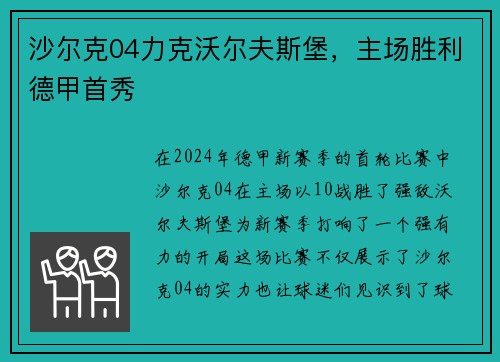 沙尔克04力克沃尔夫斯堡，主场胜利德甲首秀